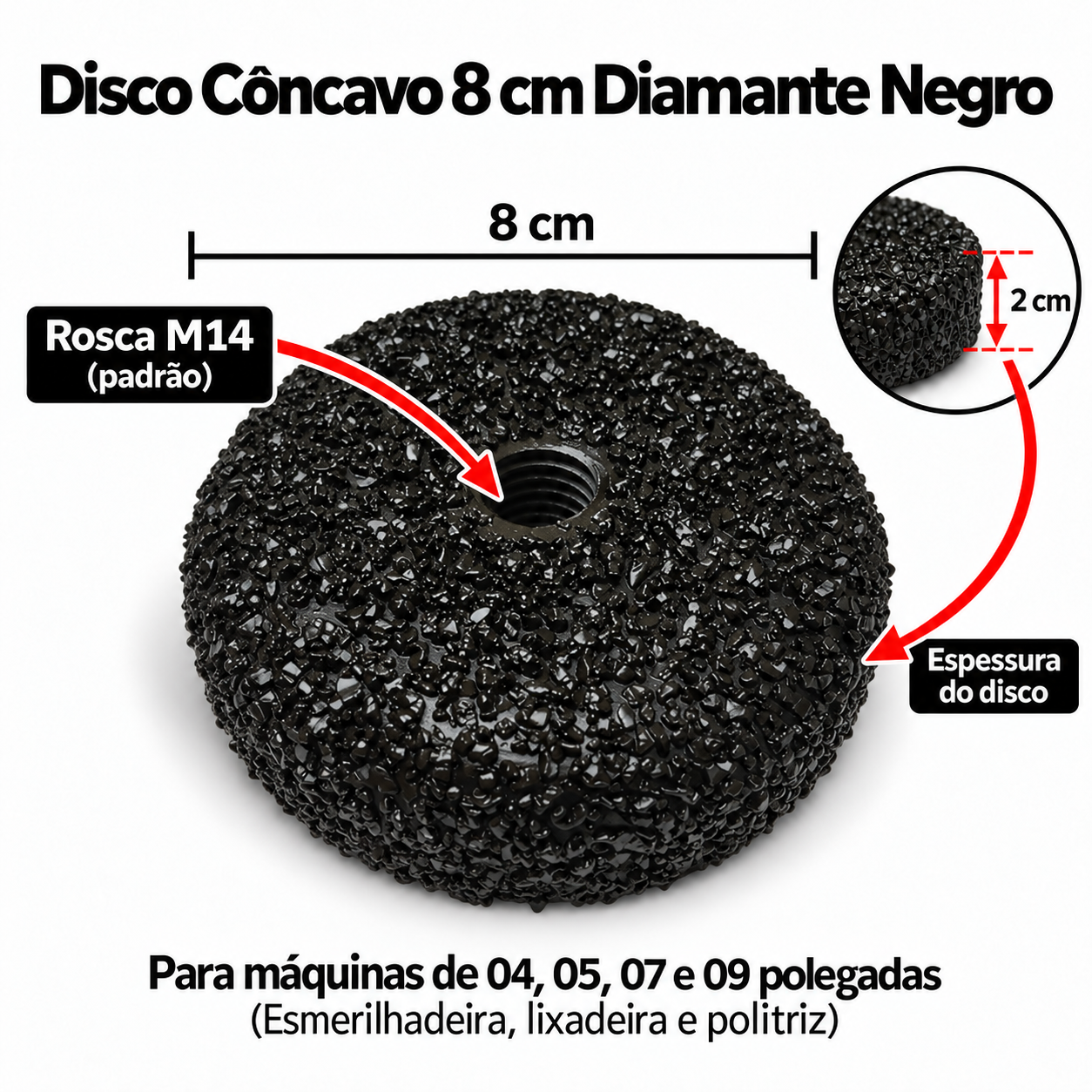 Disco Côncavo 8 cm - Diamante Negro
